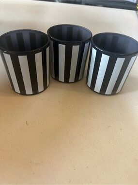 Bath & Body Works Black and White Striped Glass Votive Holders - Set of 3